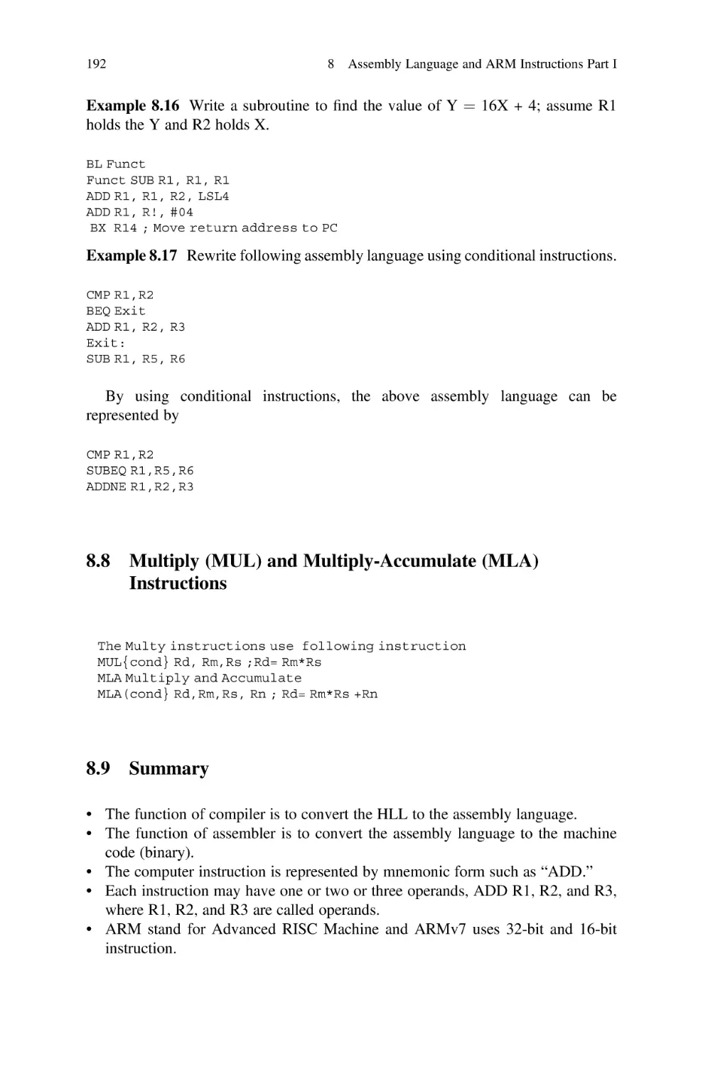 8.8 Multiply (MUL) and Multiply-Accumulate (MLA) Instructions
8.9 Summary