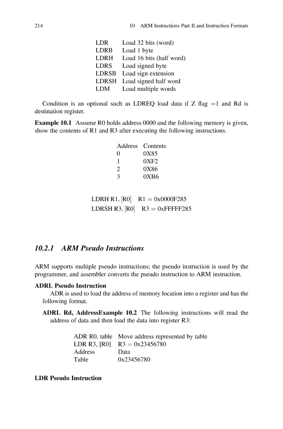 10.2.1 ARM Pseudo Instructions