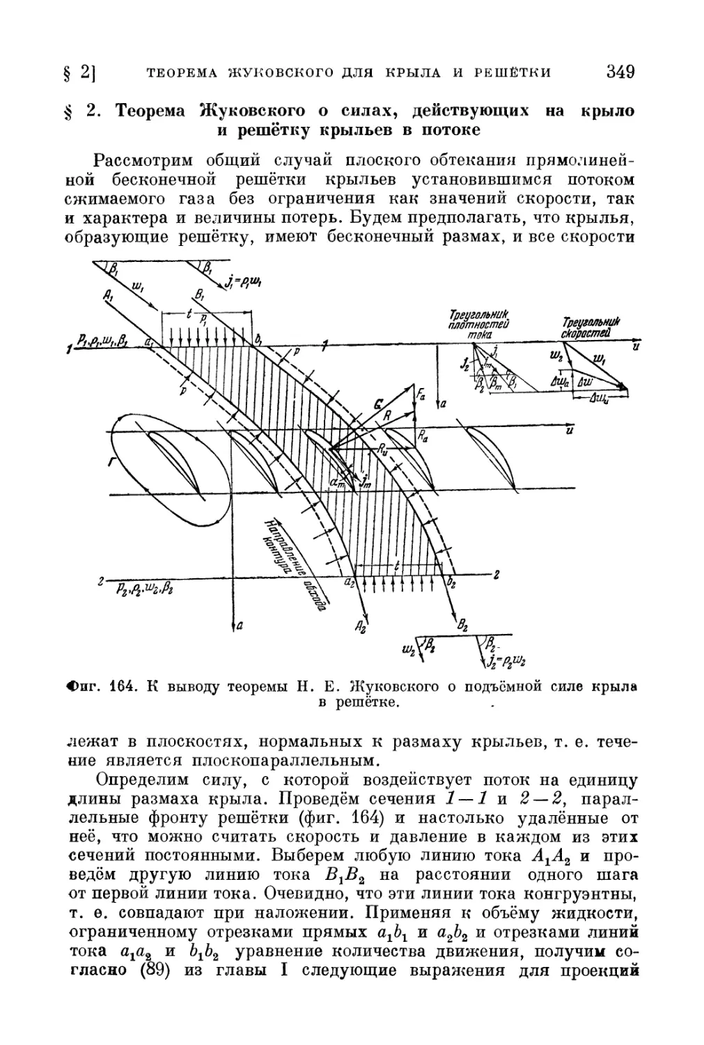§ 2. Теорема Жуковского о силах, действующих на крыло и решётку крыльев в потоке