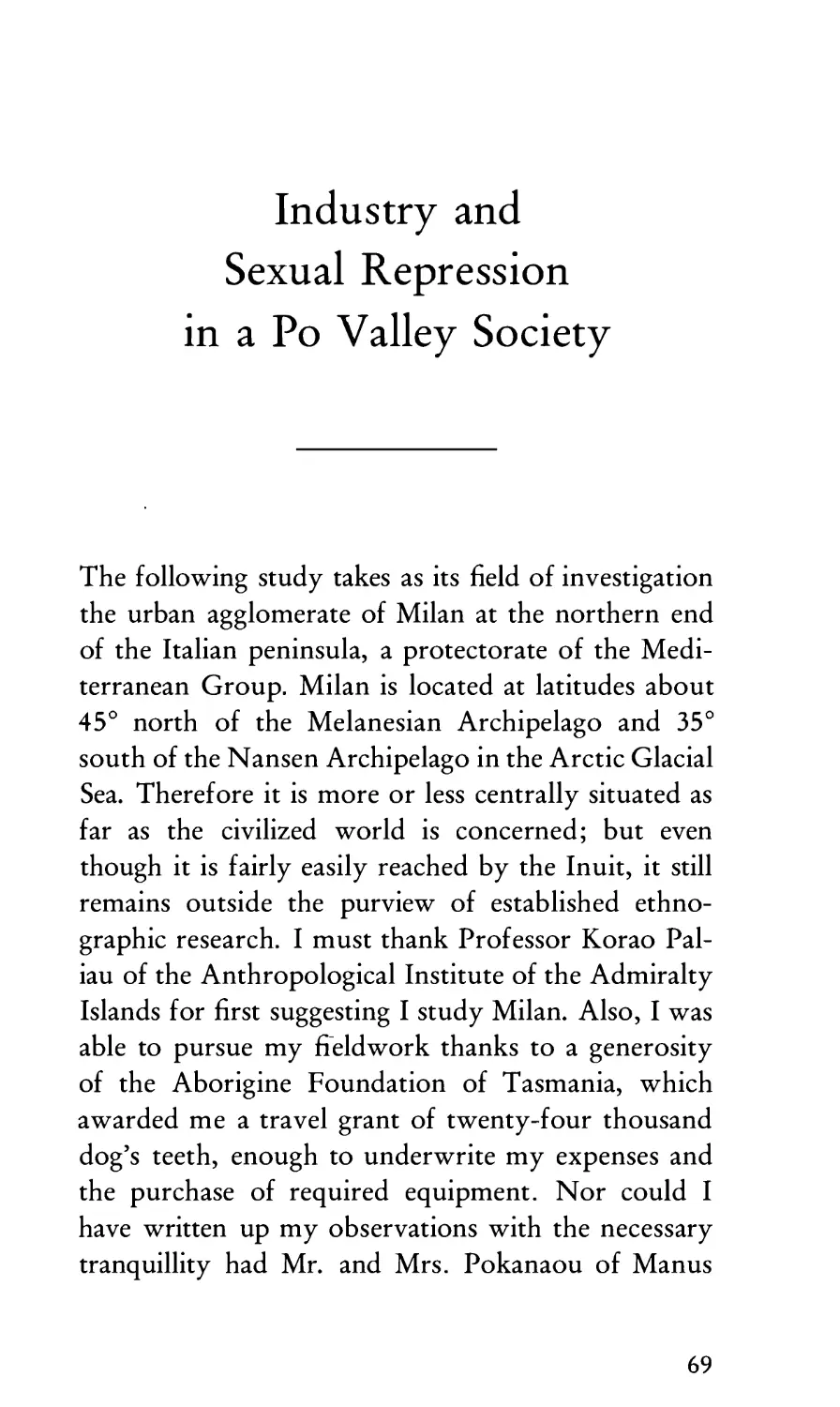 Industry and Sexual Repression in a Po Valley Society