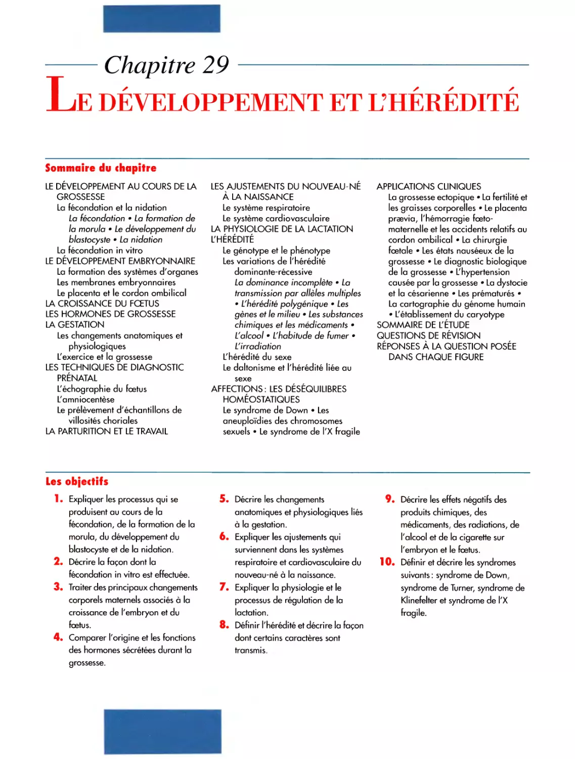 Chapitre 29 Le développement et l'hérédité