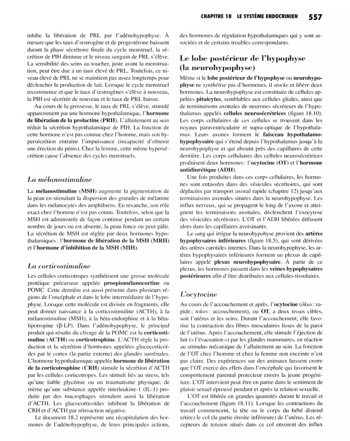 La mélanostimuline
La corticostimuline
L'ocytocine