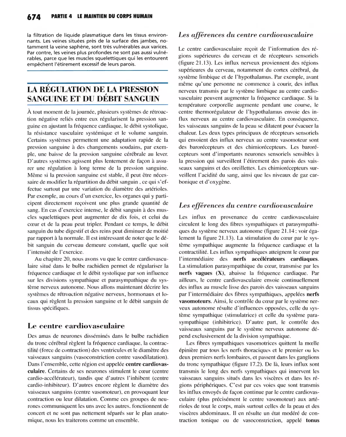 LA RÉGULATION DE LA PRESSION SANGUINE ET DU DÉBIT SANGUIN
Les efférences du centre cardiovasculaire