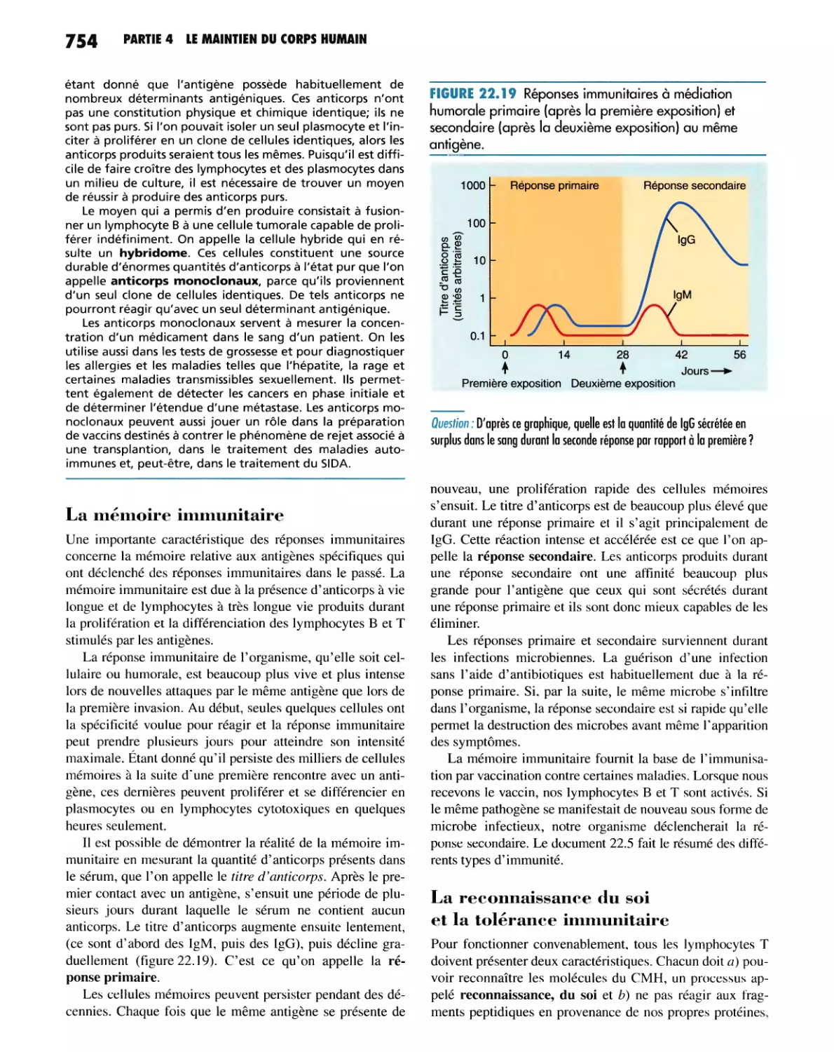 La mémoire immunitaire
La reconnaissance du soi et la tolérance immunitaire