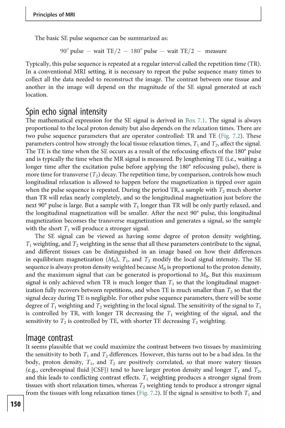 Spin echo signal intensity
Image contrast