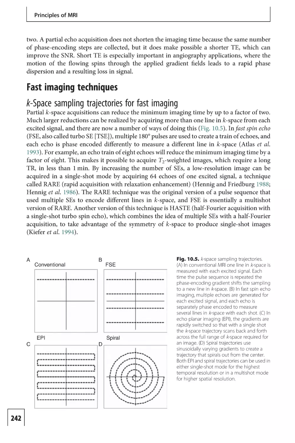 Fast imaging techniques
k-Space sampling trajectories for fast imaging