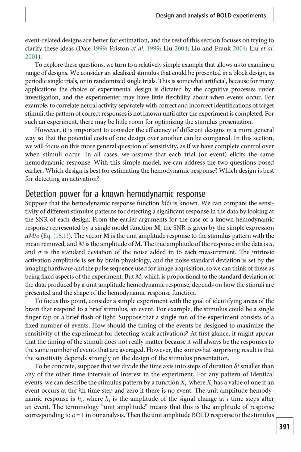 Detection power for a known hemodynamic response