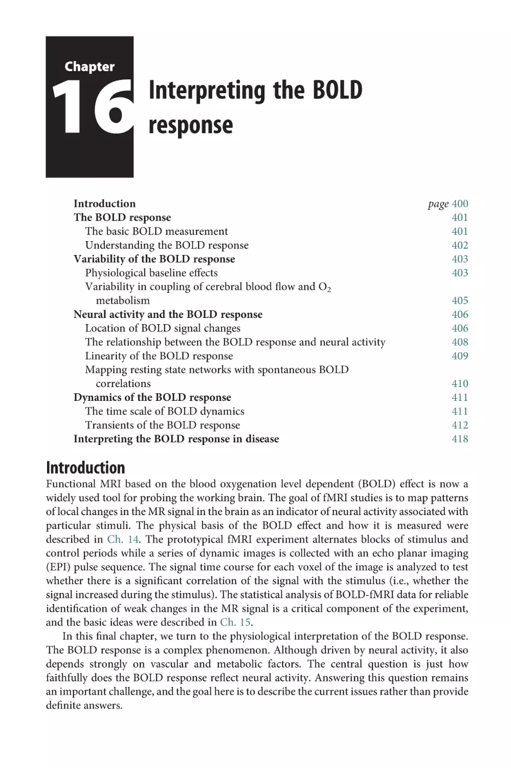 Chapter 16 Interpreting the BOLD response
Introduction