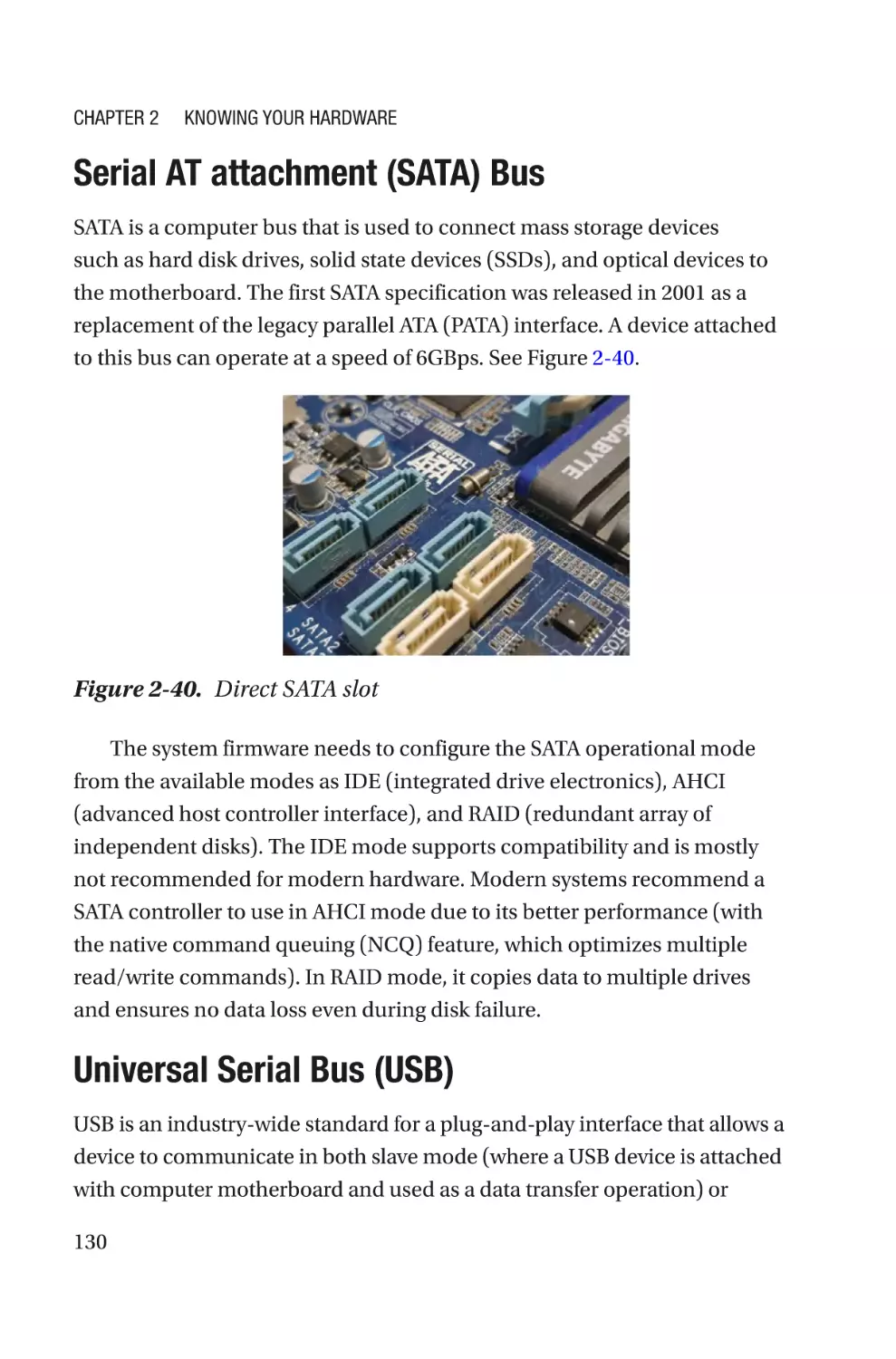 Serial AT attachment (SATA) Bus
Universal Serial Bus (USB)