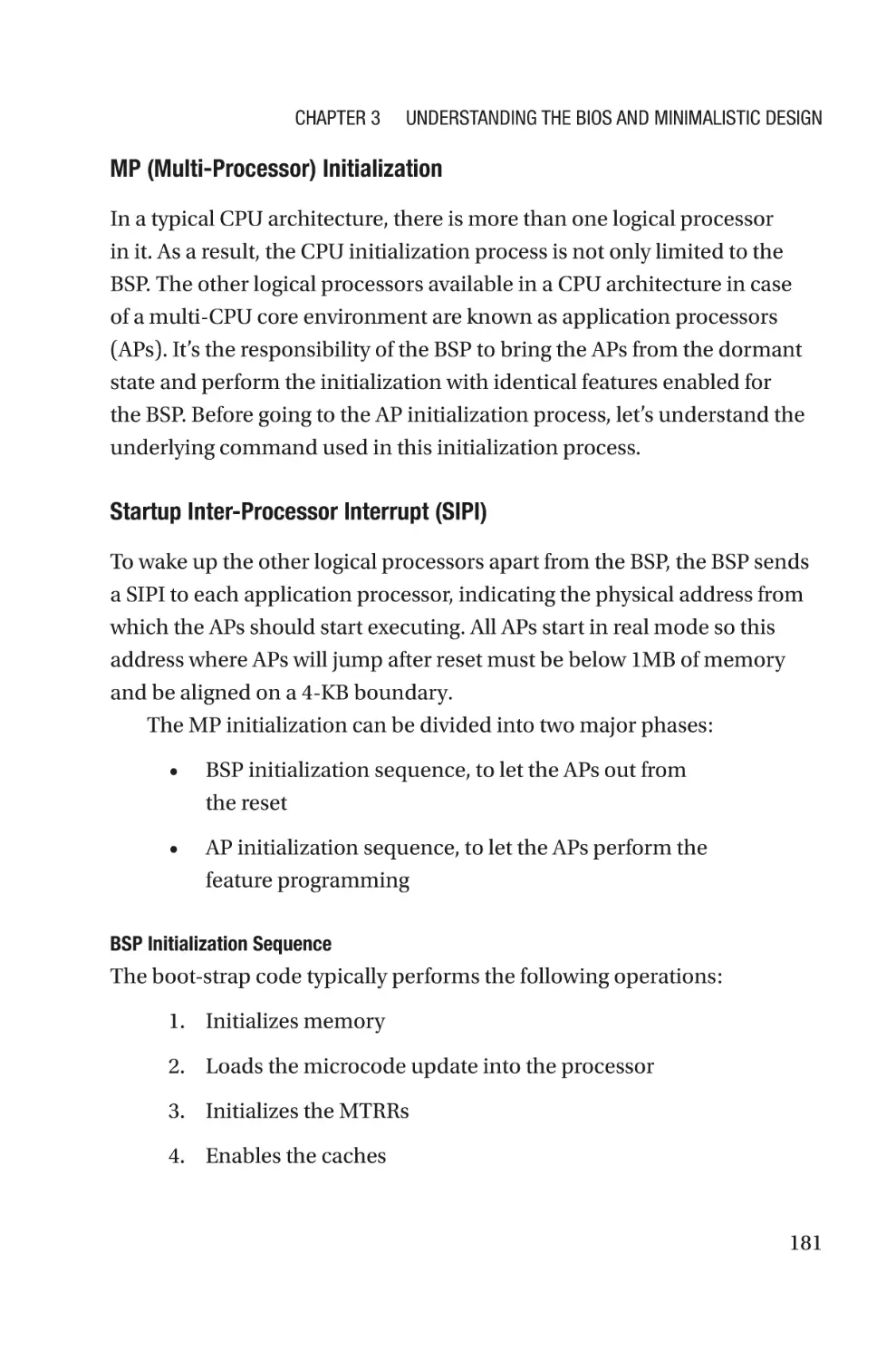 MP (Multi-Processor) Initialization
Startup Inter-Processor Interrupt (SIPI)
BSP Initialization Sequence