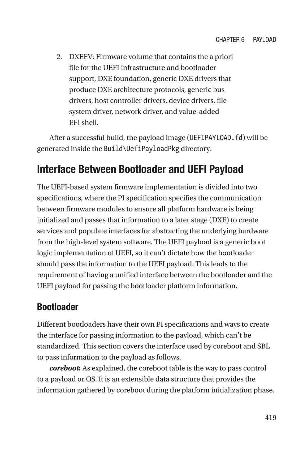 Interface Between Bootloader and UEFI Payload
Bootloader