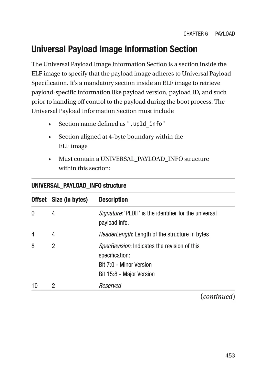 Universal Payload Image Information Section