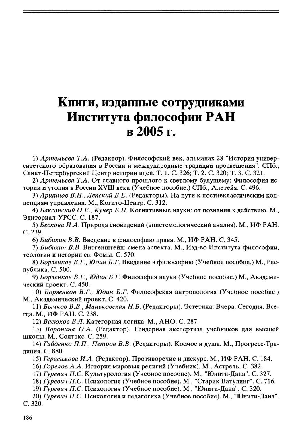 Книги, изданные сотрудниками Института философии РАН в 2005 г