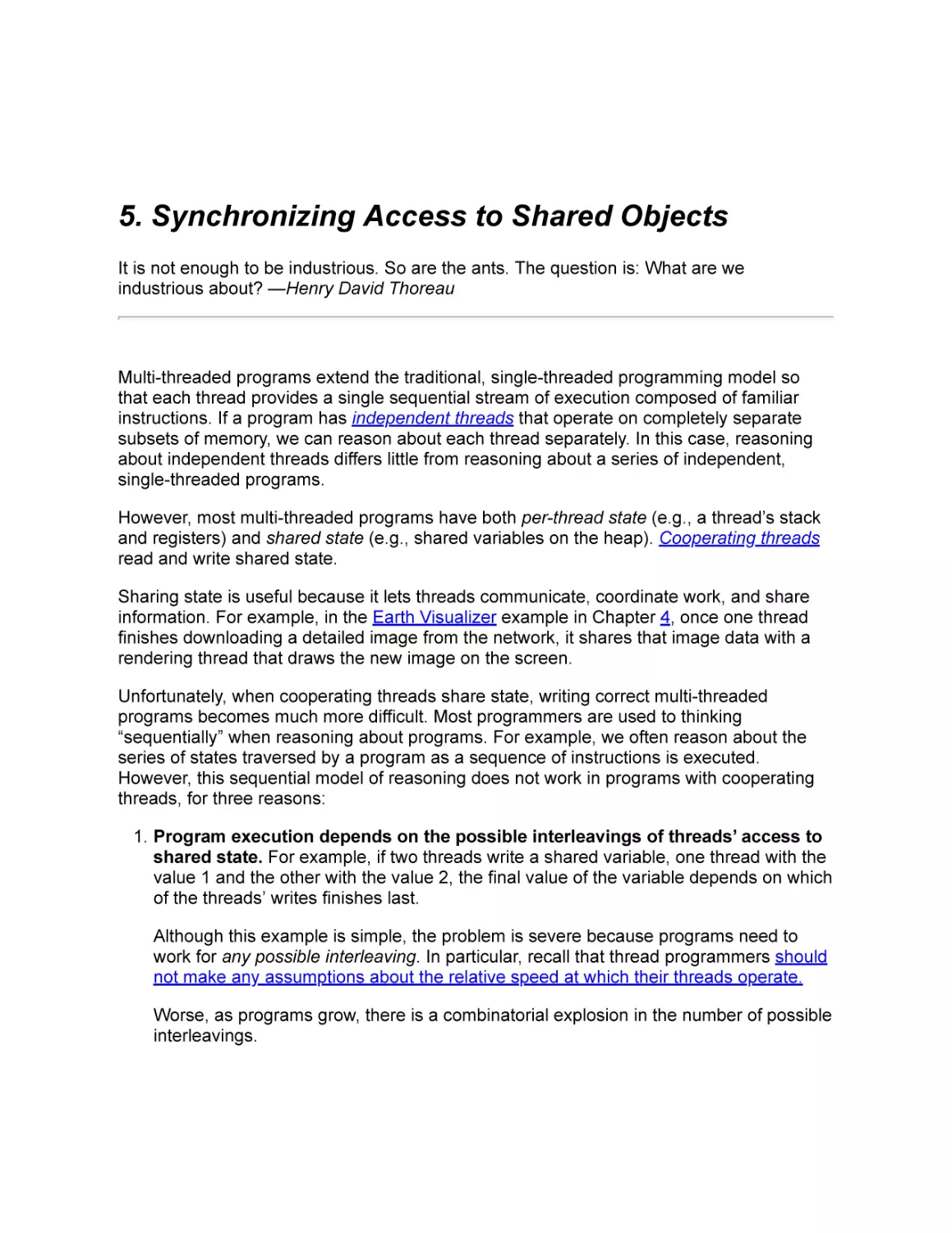 5 Synchronizing Access to Shared Objects