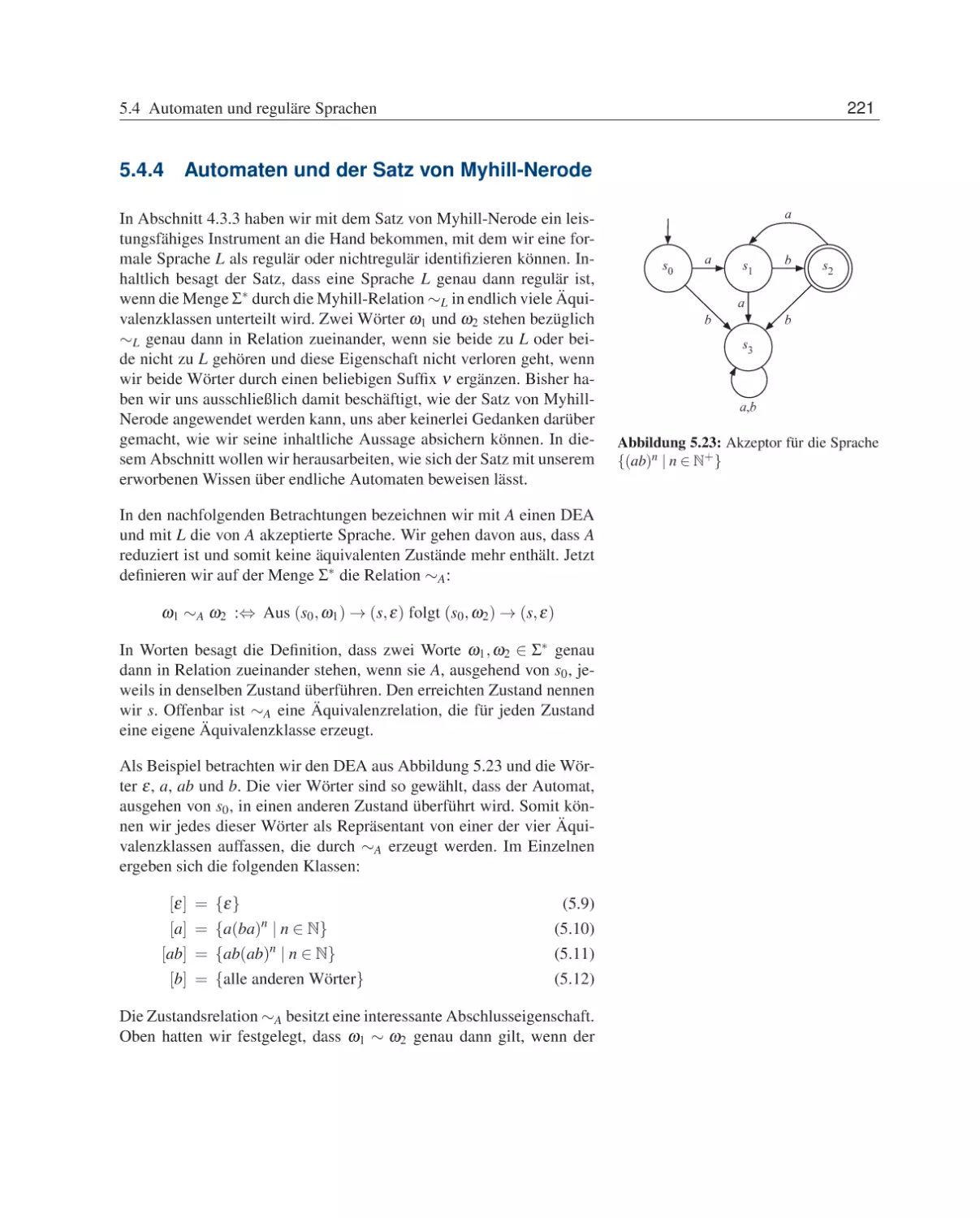 5.4.4 Automaten und der Satz von Myhill-Nerode