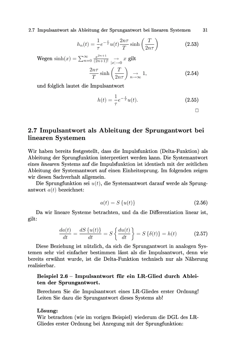 Impulsantwort als Ableitung der Sprungantwort bei linearen Systemen