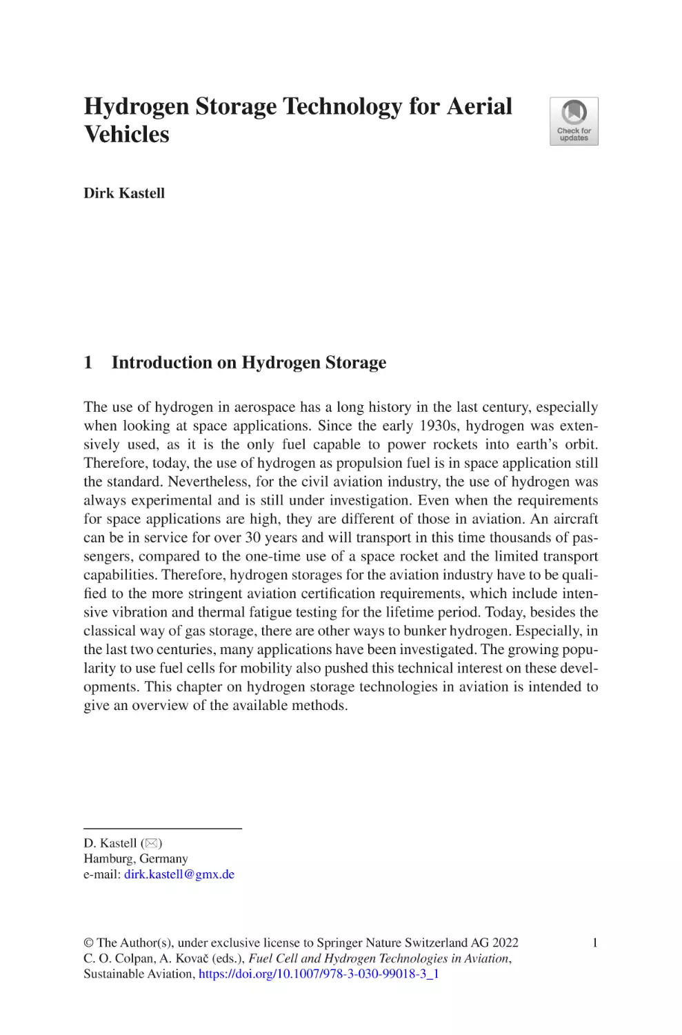 Hydrogen Storage Technology for Aerial Vehicles
1 Introduction on Hydrogen Storage