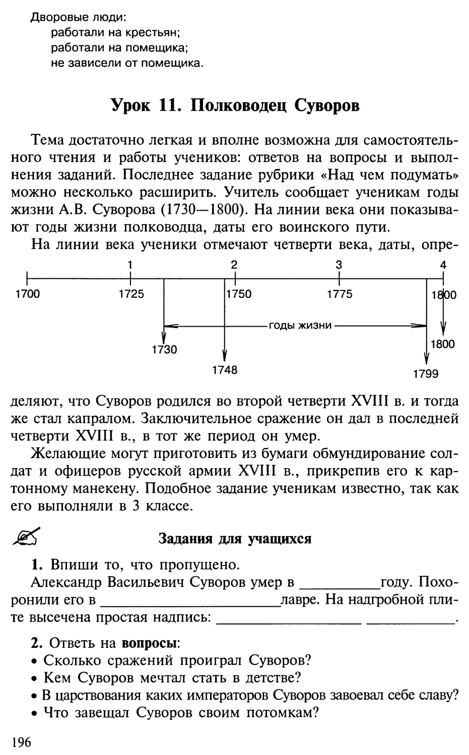 Урок 11. Полководец Суворов