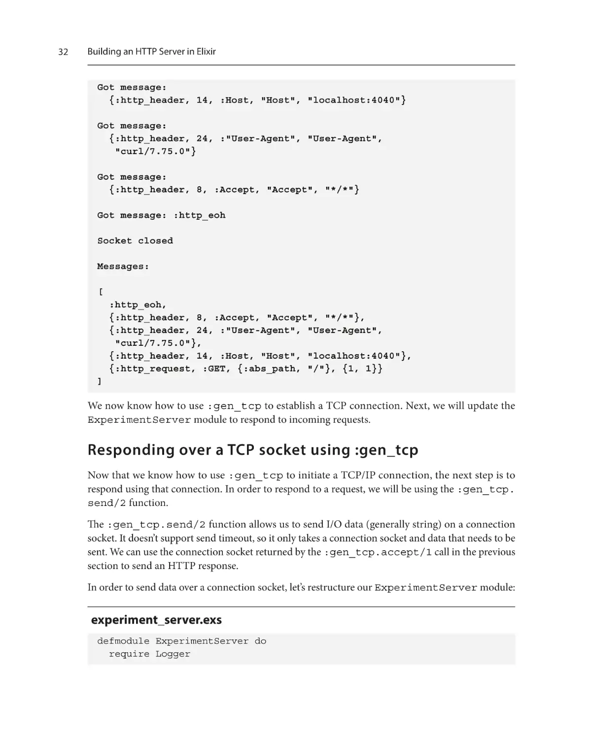 Responding over a TCP socket using