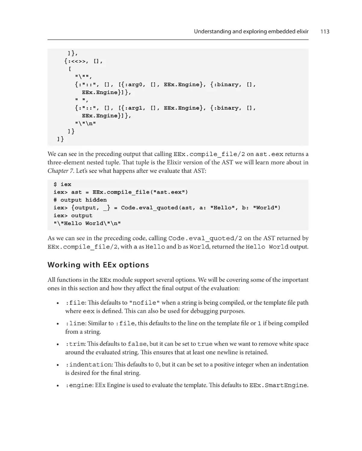 Working with EEx options