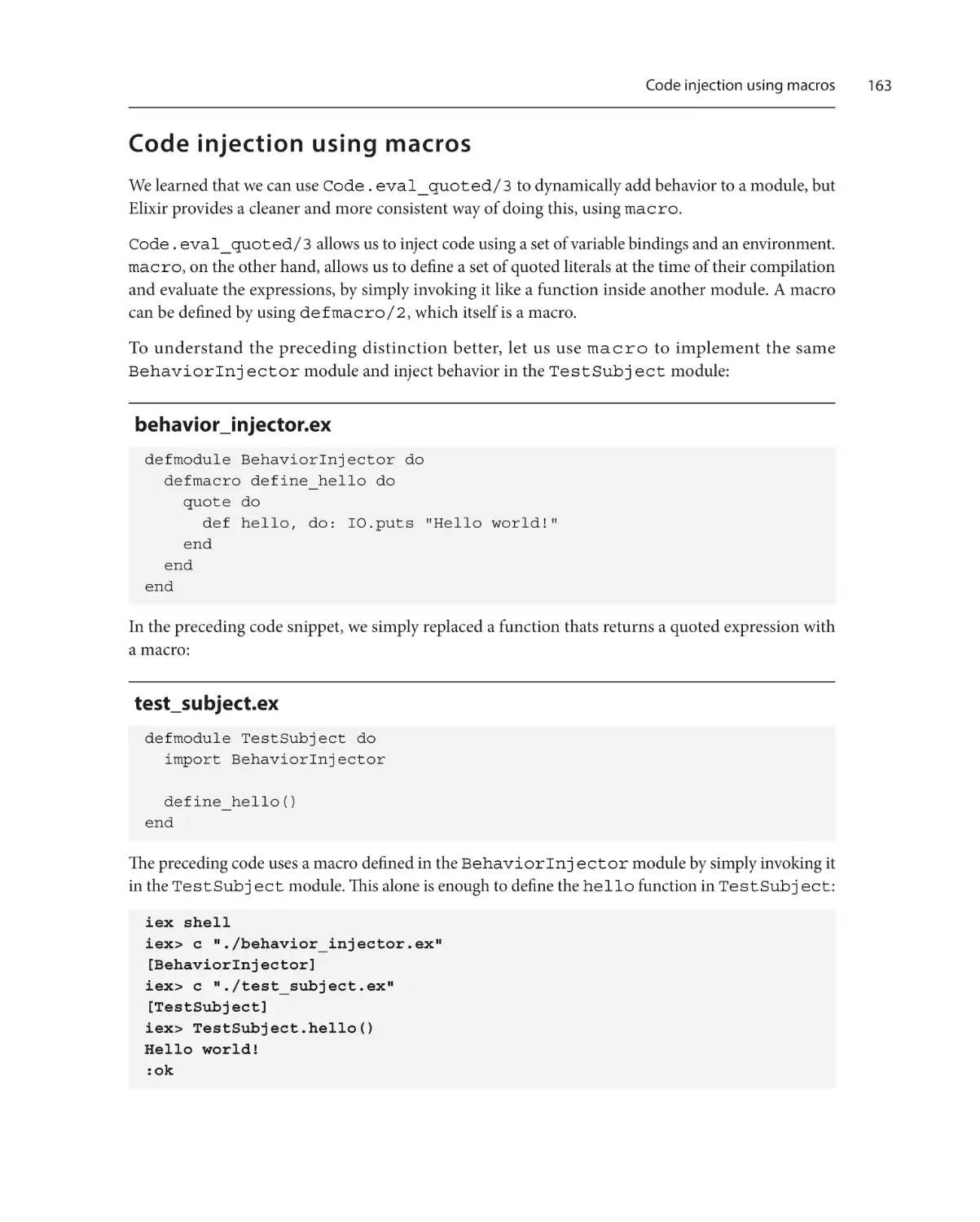 Code injection using macros