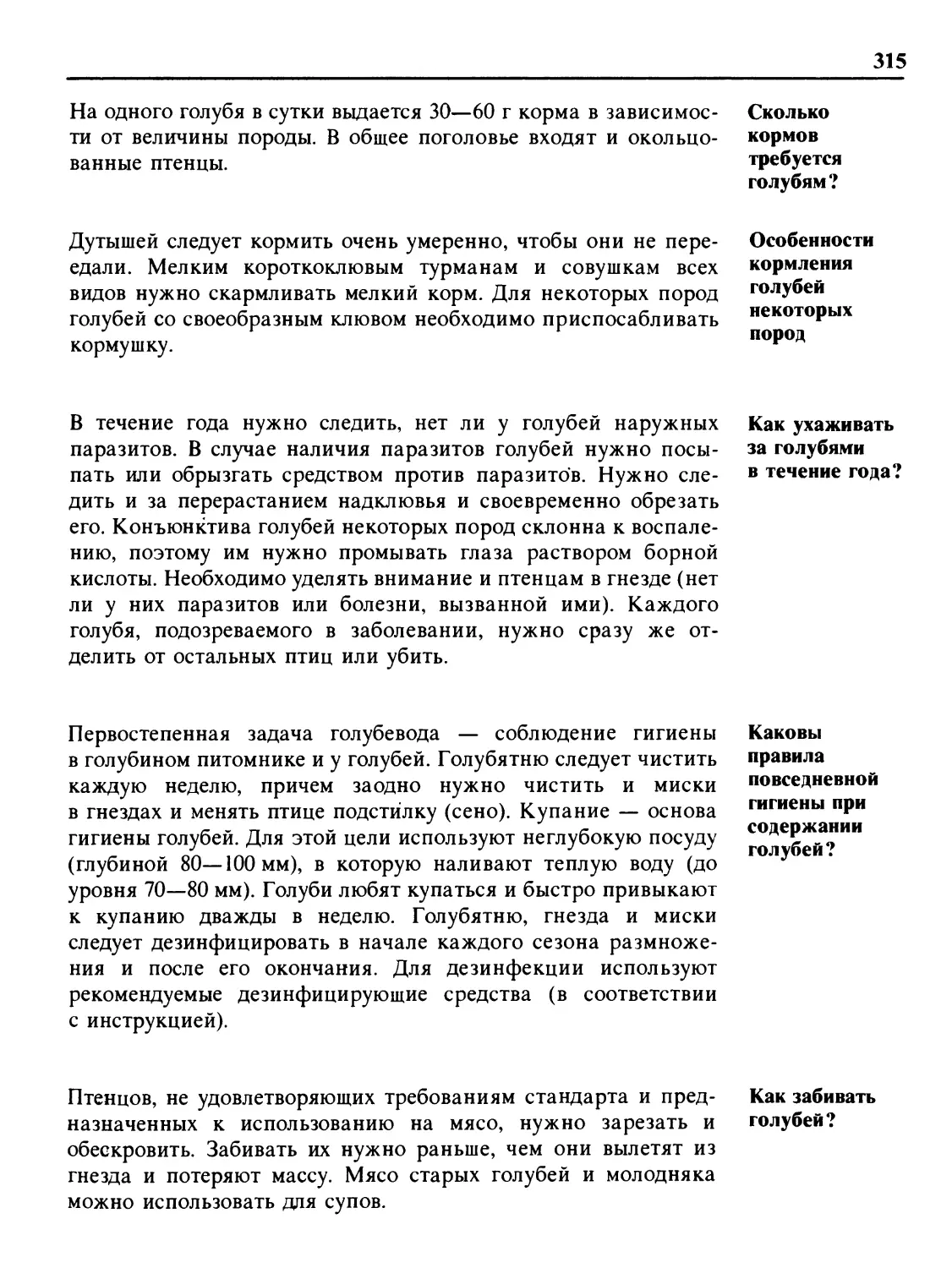 Сколько кормов требуется голубям?
Особенности кормления голубей некоторых пород
Как ухаживать за голубями в течение года?
Каковы правила повседневной гигиены при содержании голубей?
Как забивать голубей?