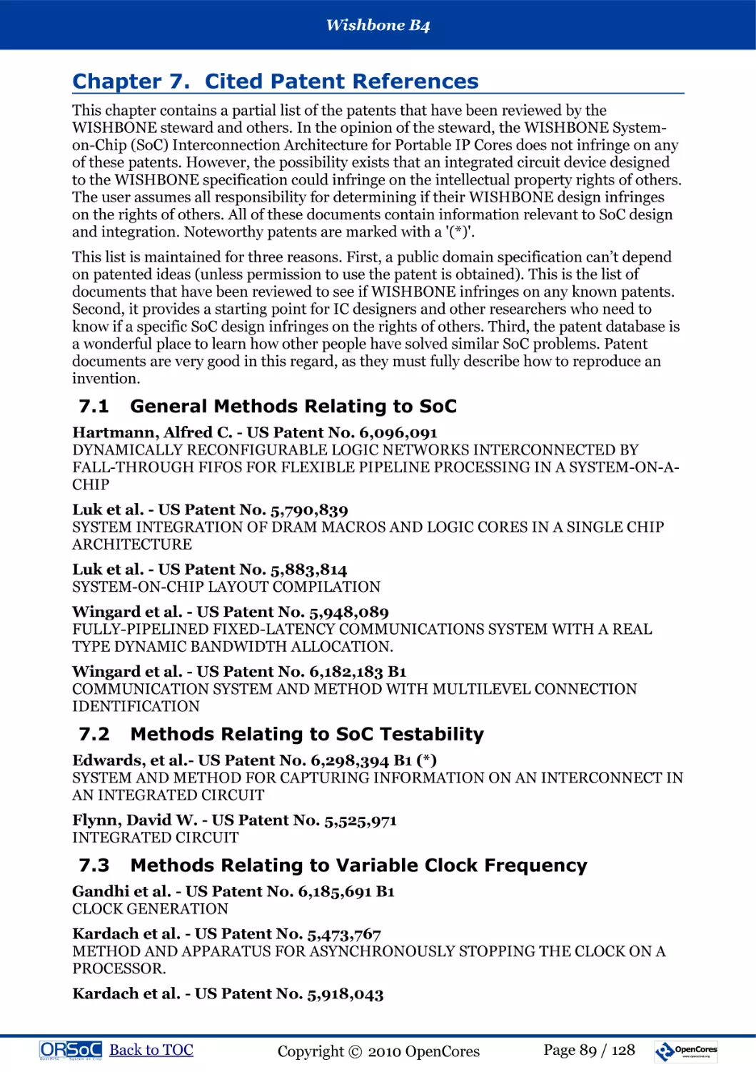 Chapter 7. Cited Patent References
7.1  General Methods Relating to SoC
7.2  Methods Relating to SoC Testability
7.3  Methods Relating to Variable Clock Frequency