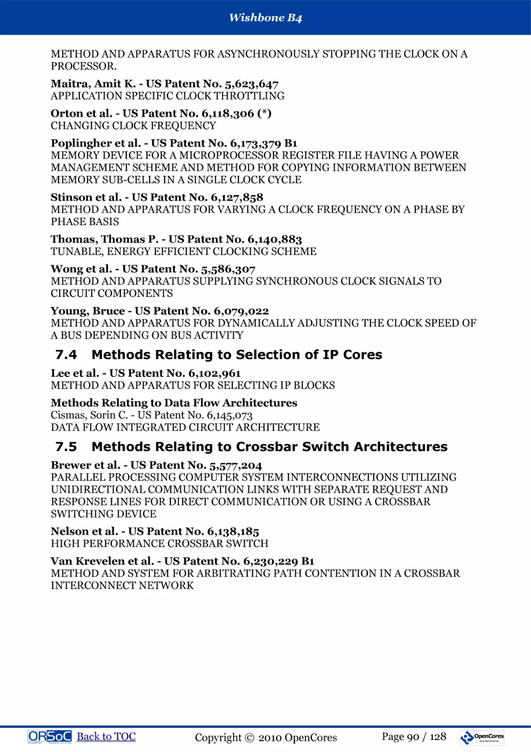 7.4  Methods Relating to Selection of IP Cores
7.5  Methods Relating to Crossbar Switch Architectures