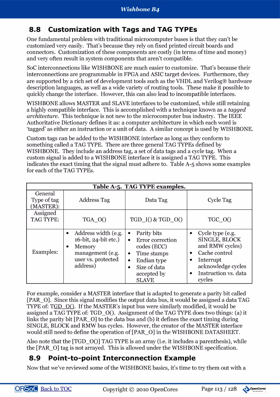 8.8  Customization with Tags and TAG TYPEs
8.9  Point-to-point Interconnection Example