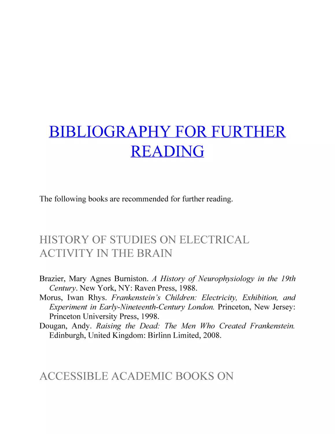 Bibliography for Further Reading