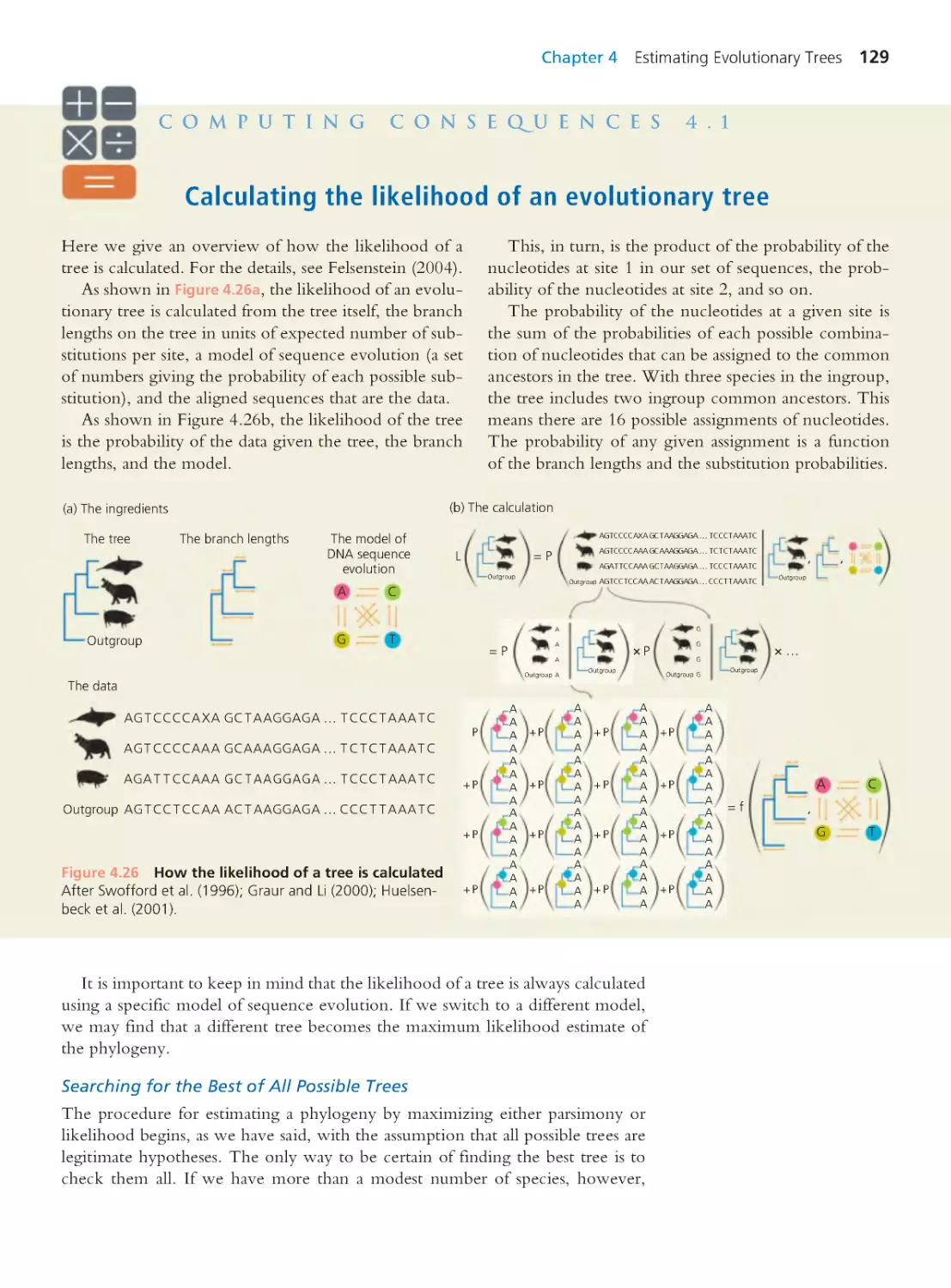 Computing Consequences 4.1 Calculating the likelihood of an evolutionary tree