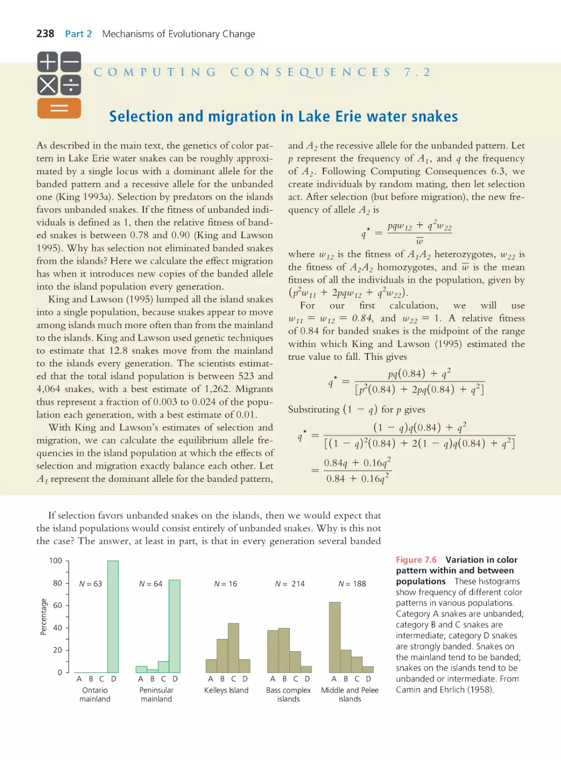 Computing Consequences 7.2 Selection and migration in Lake Erie water snakes