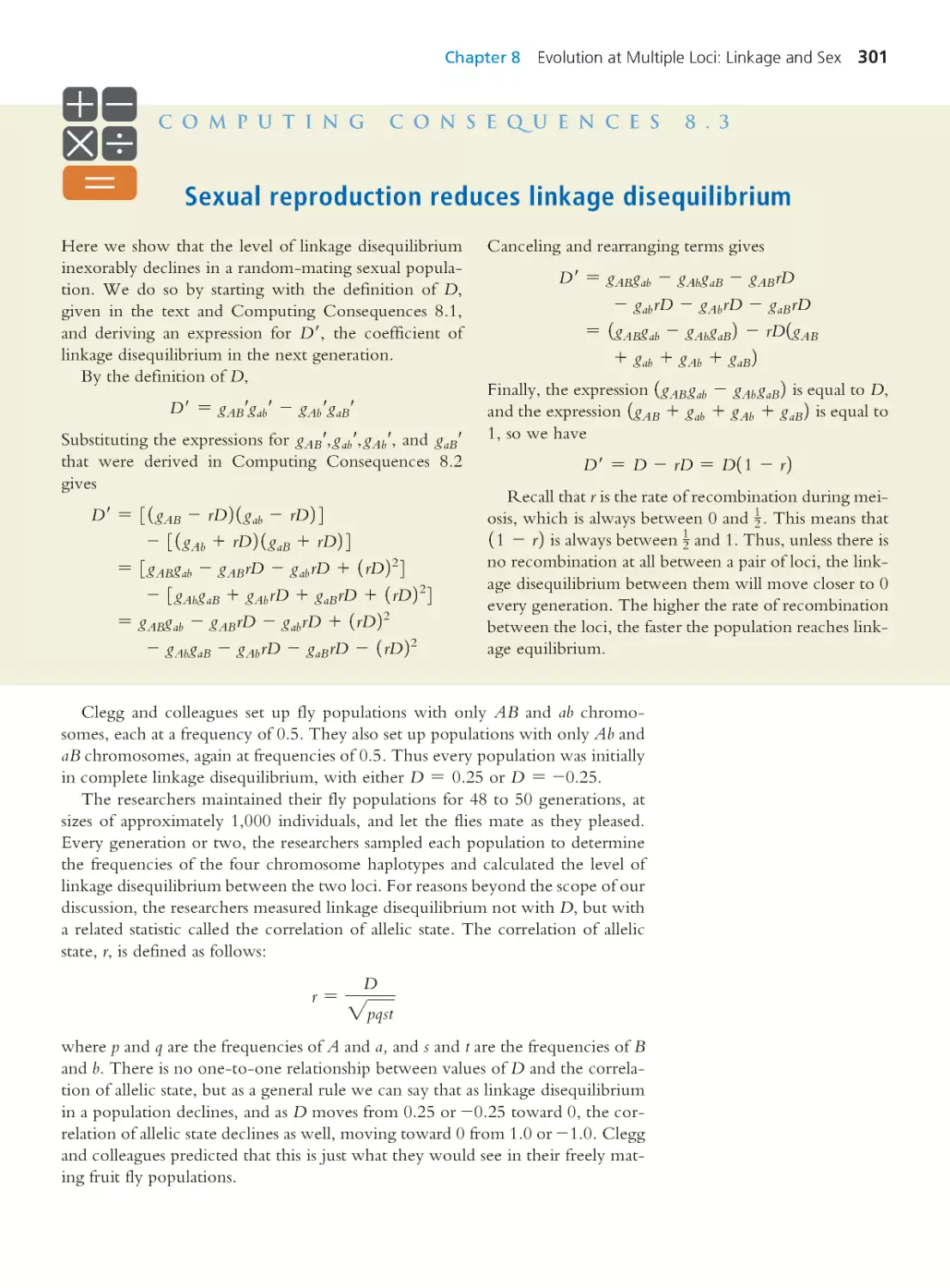 Computing Consequences 8.3 Sexual reproduction reduces linkage disequilibrium