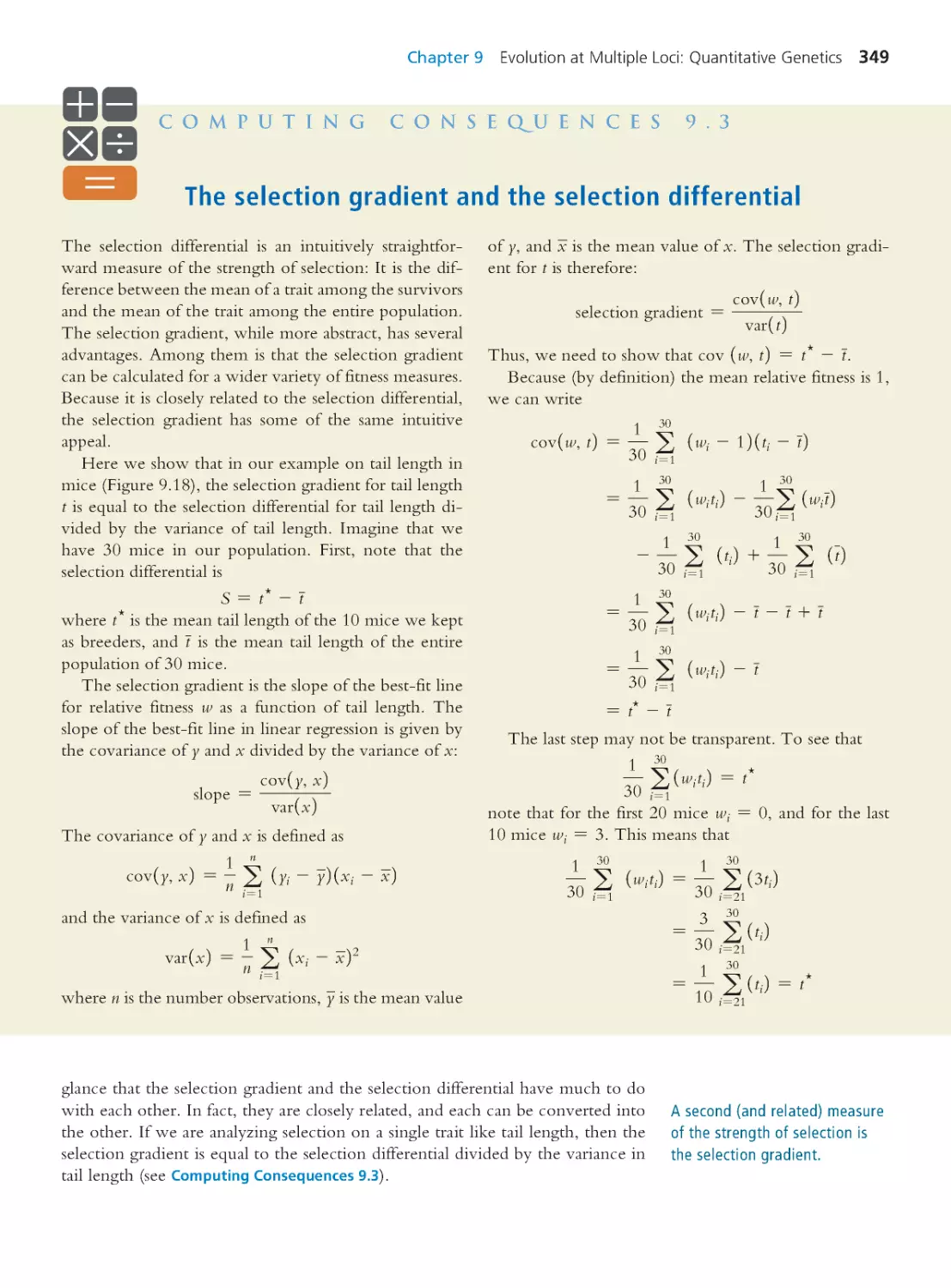 Computing Consequences 9.3 The selection gradient and the selection differential
