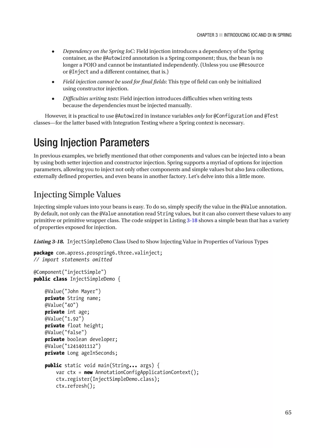 Using Injection Parameters
Injecting Simple Values