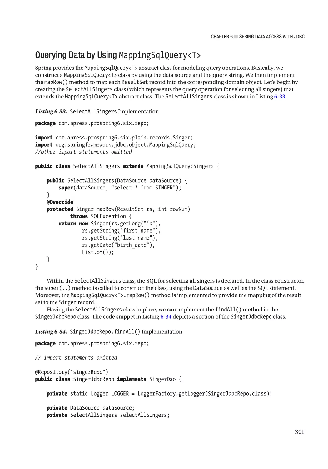 Querying Data by Using MappingSqlQuery<T>