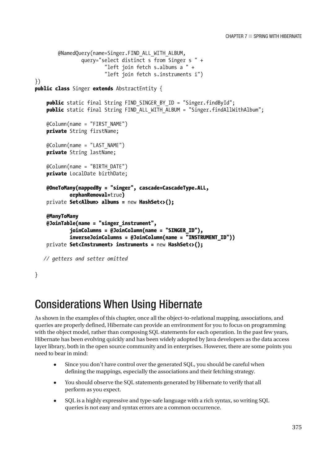 Considerations When Using Hibernate