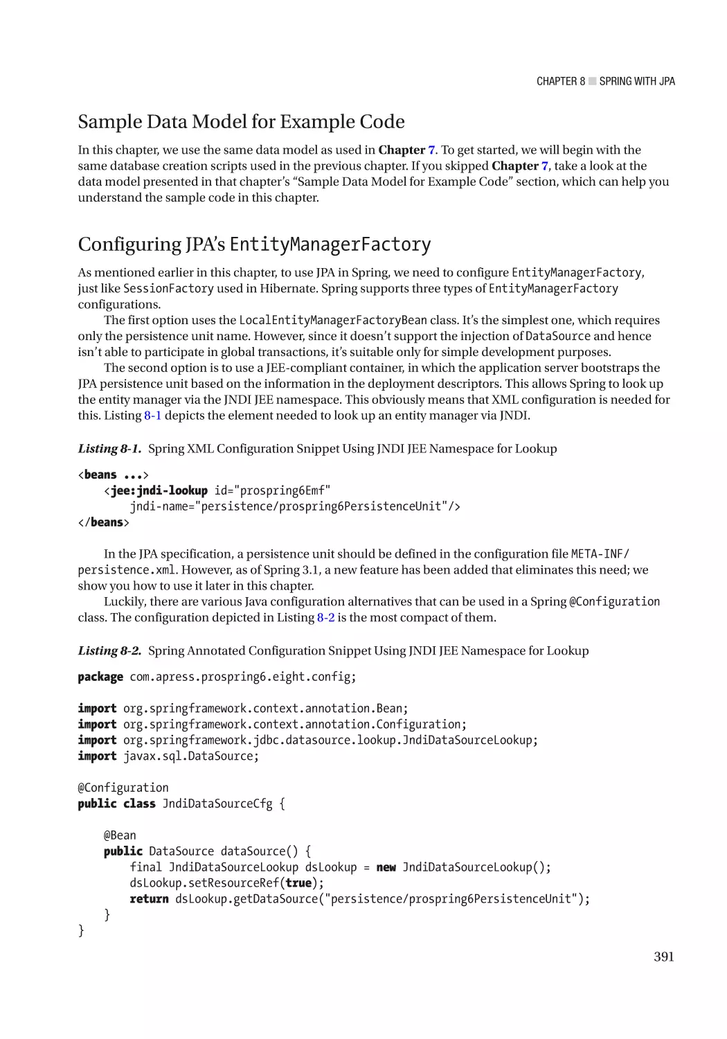 Sample Data Model for Example Code
Configuring JPA’s EntityManagerFactory