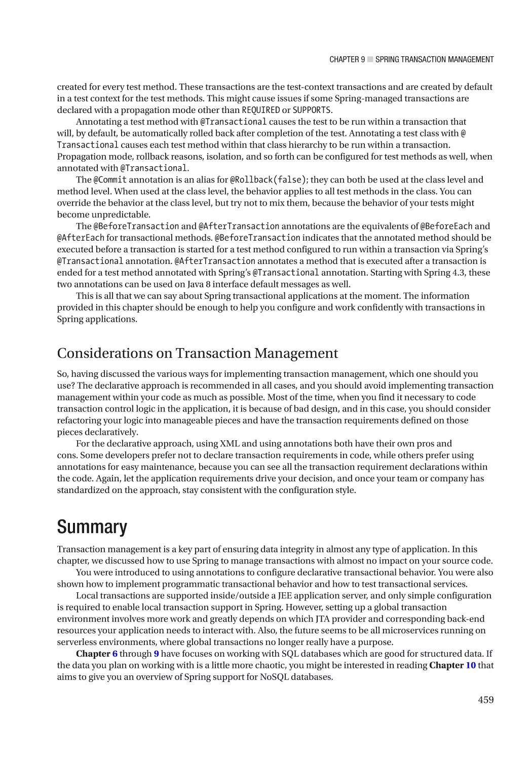 Considerations on Transaction Management
Summary