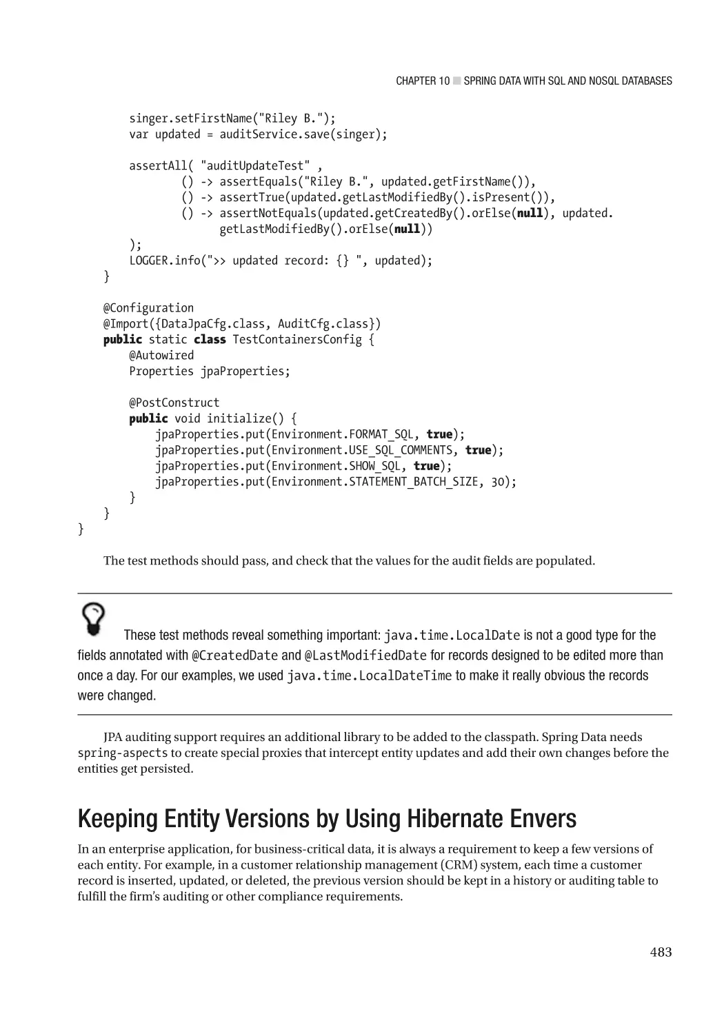 Keeping Entity Versions by Using Hibernate Envers