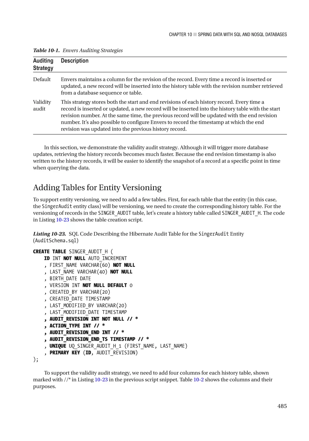 Adding Tables for Entity Versioning