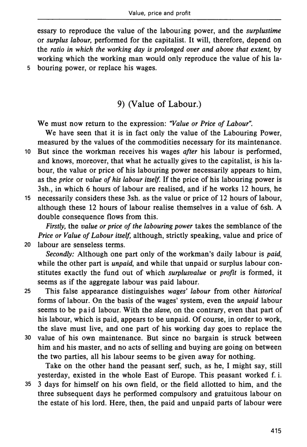 9. Value of Labour