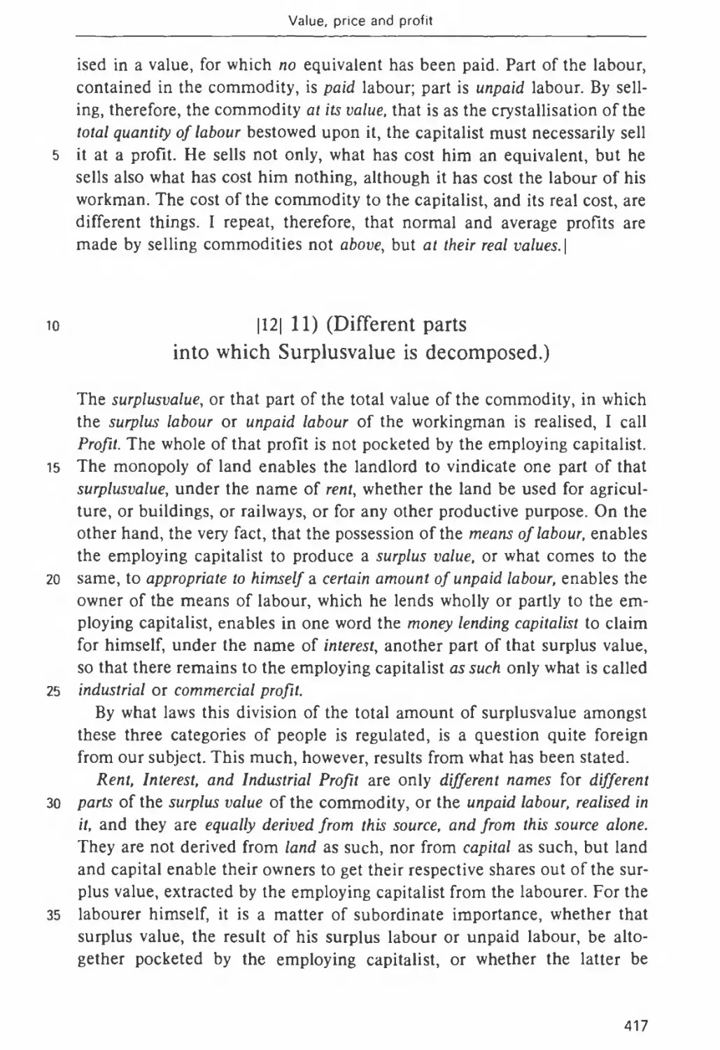 11 . Different parts into which Surplusvalue is decomposed