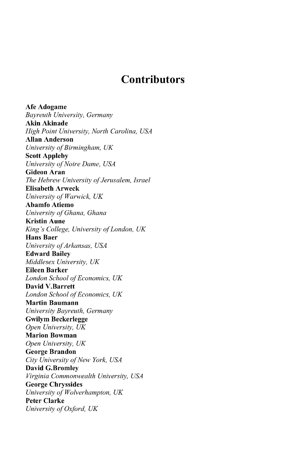 List of Contributors