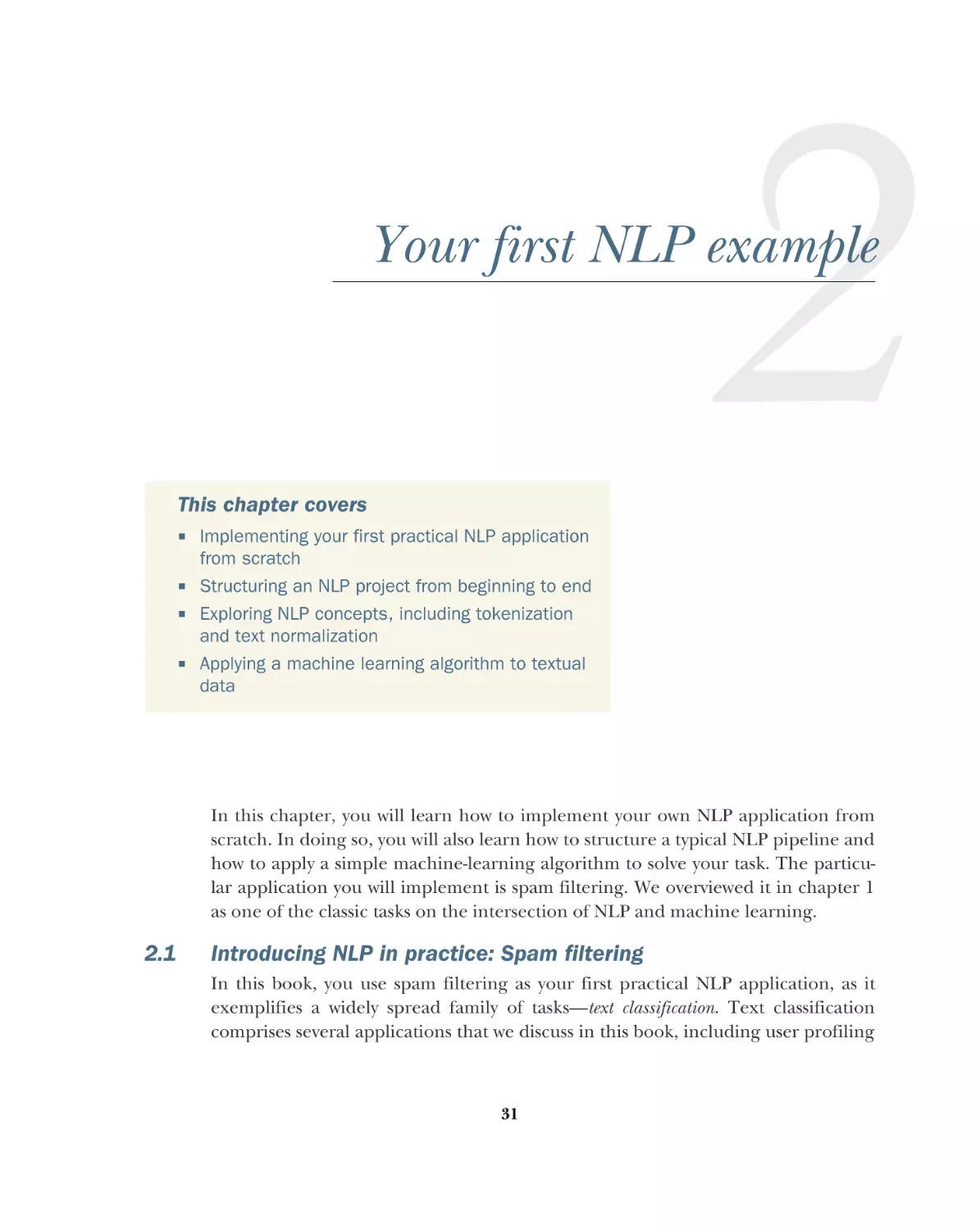 2 Your first NLP example
2.1 Introducing NLP in practice