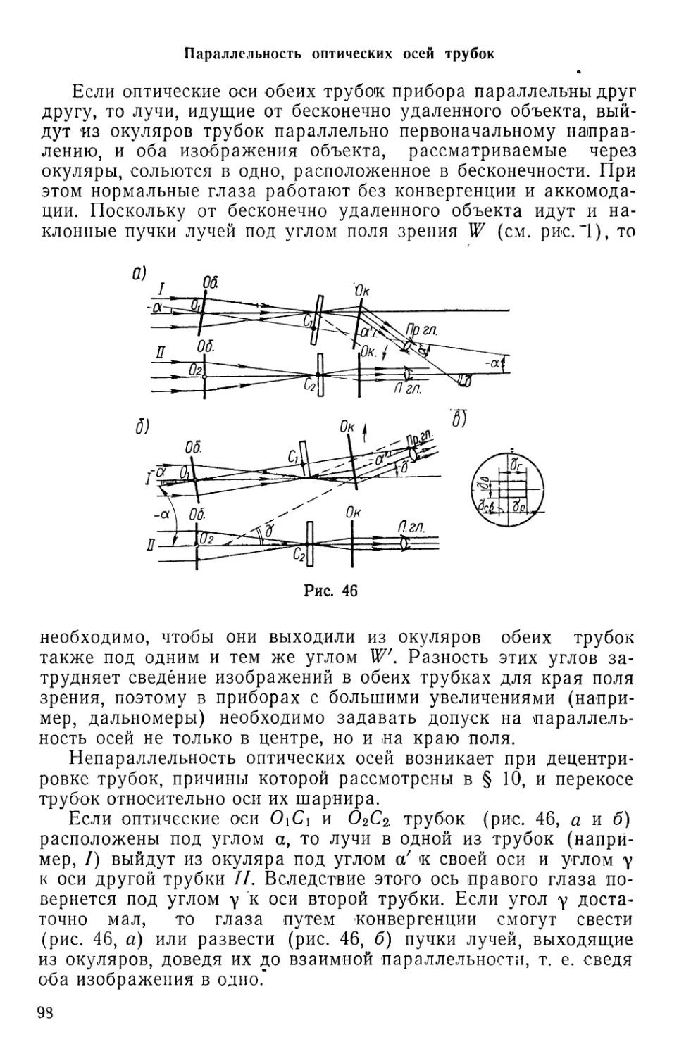 Параллельность оптических осей трубок