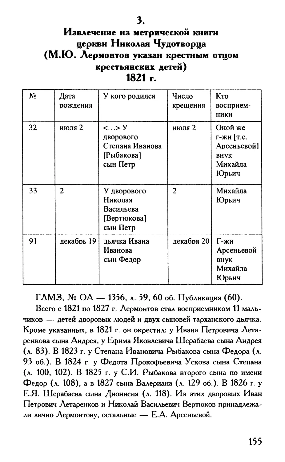 3. Извлечение из метрической книги