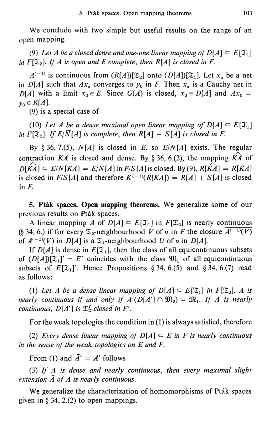 5. Pták spaces. Open mapping theorems