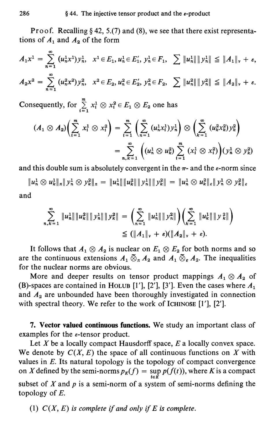 7. Vector valued continuous functions