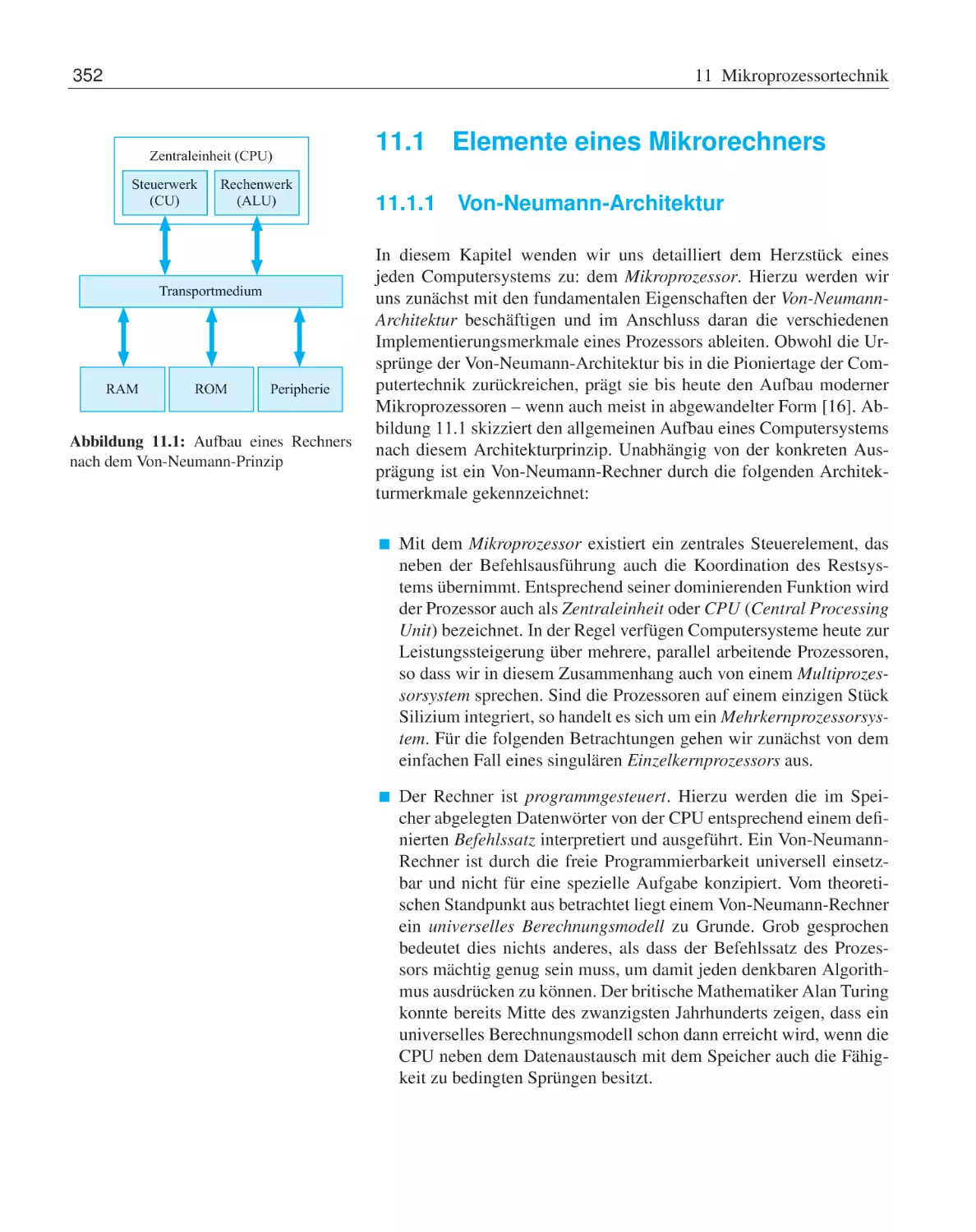 11.1 Elemente eines Mikrorechners
11.1.1 Von-Neumann-Architektur